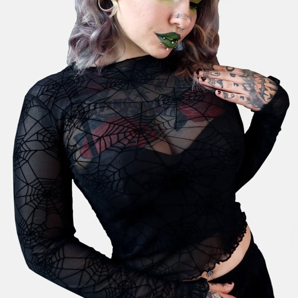 Forest Ink Spider Web Mesh Long Sleeve top, Size XL NWOT